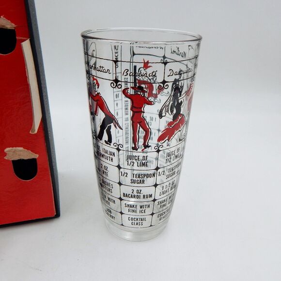 Hazel Atlas Cocktail Recipe Illustrate Glass Shaker Bar Set Strainer Spoon Book - Picture 5 of 10